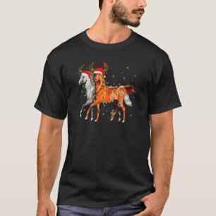 T-shirt Cheval Xmas Lumières Renne Chapeau de Père Noël Ch