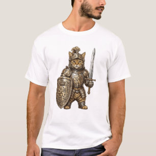 T-shirt Chevalier Chat Royal en Armure Dorée