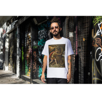 T-shirt Chevalier en armure dorée contre le dragon