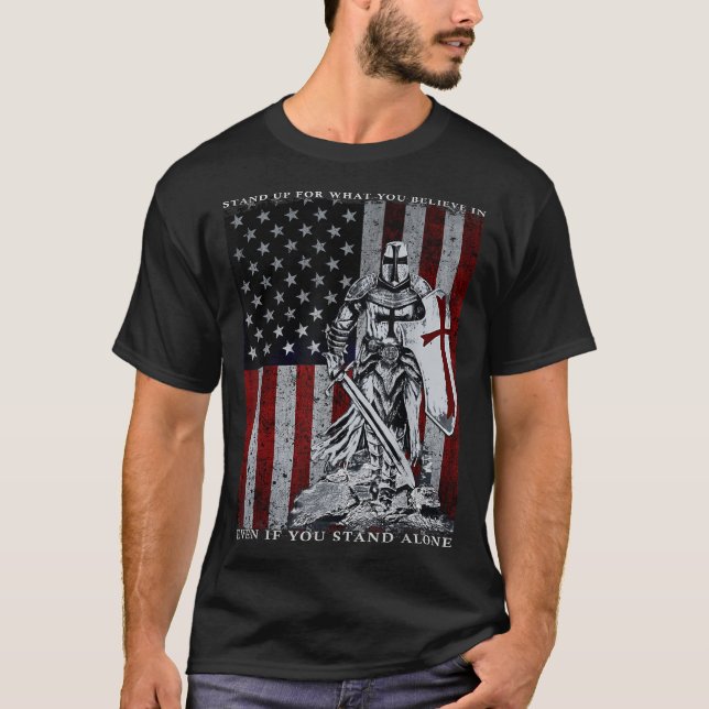 T-shirt Chevalier Templier Drapeau Américain Croisés (Devant)