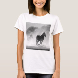 T-shirt Chevaux de course noir et blanc Photo Artwork