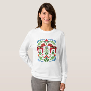 T-shirt Chevaux de Dala de Suédois rouges