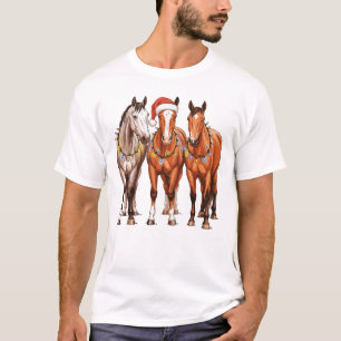 T-shirt Chevaux de Noël Western Cowboy Santa Hat Farm