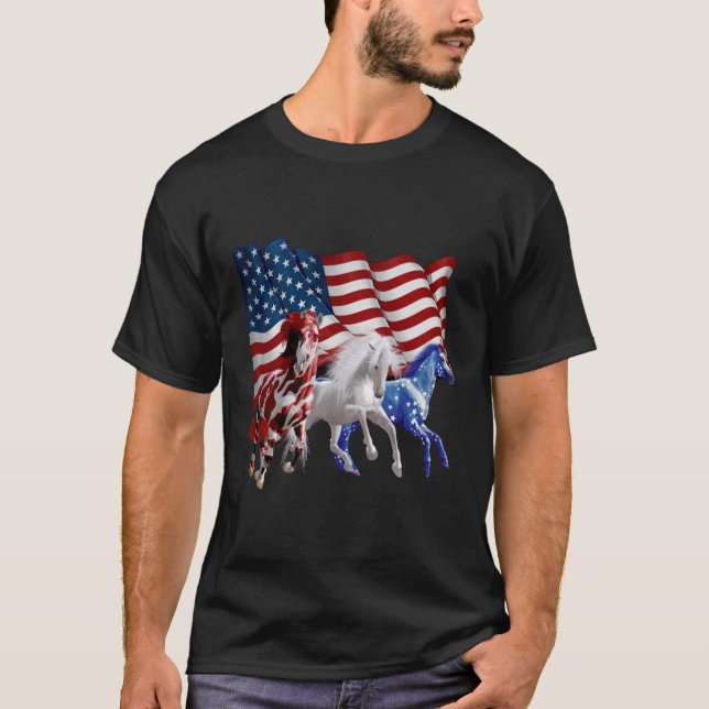 T-shirt Chevaux États-Unis Drapeau américain Cheval (Devant)