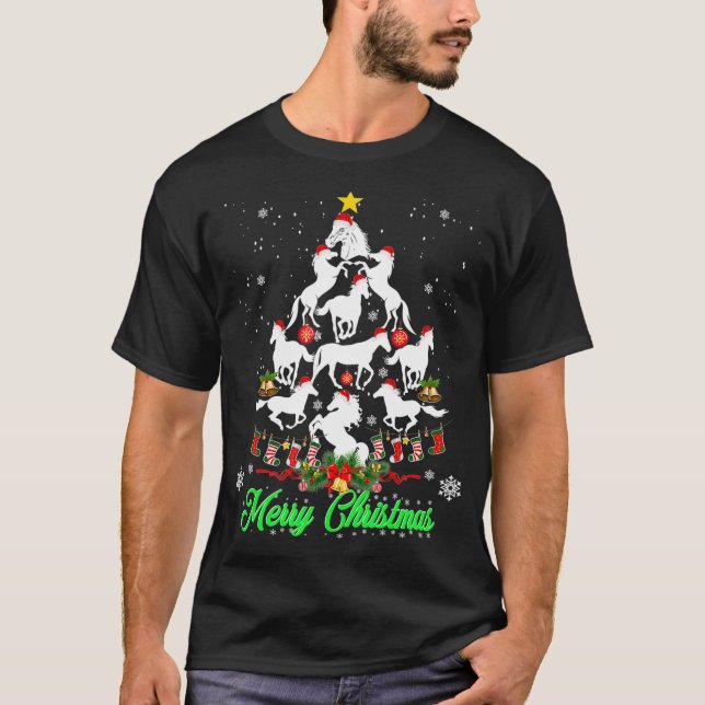 T-shirt Chevaux Noël Arbre Cheval Amant Noël Cadeau (Devant)