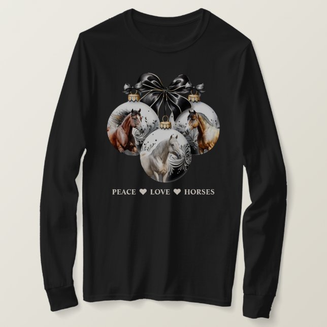 T-shirt Chevaux noir et or Noël citation de paix (Design devant)