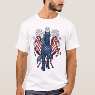 T-shirt Chevaux patriotiques Conception vectorielle de feu