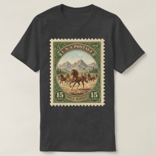 T-shirt Chevaux sauvages vintages de Timbre Postal