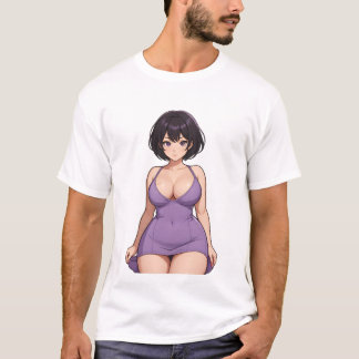 T-shirt Cheveux court robe violet chaud dessin animé
