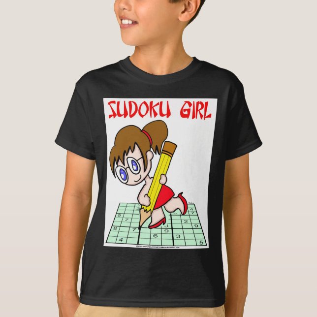 T-shirt Cheveux de brun de fille de Sudoku (Devant)