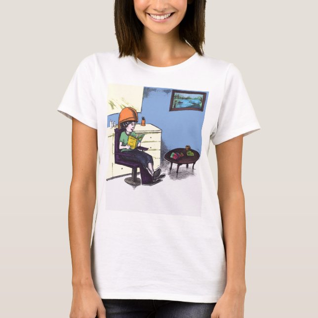T-shirt Cheveux de séchage dans un salon de beauté (Devant)