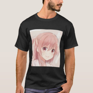 T-shirt Cheveux rose souriant anime fille yeux rose manga