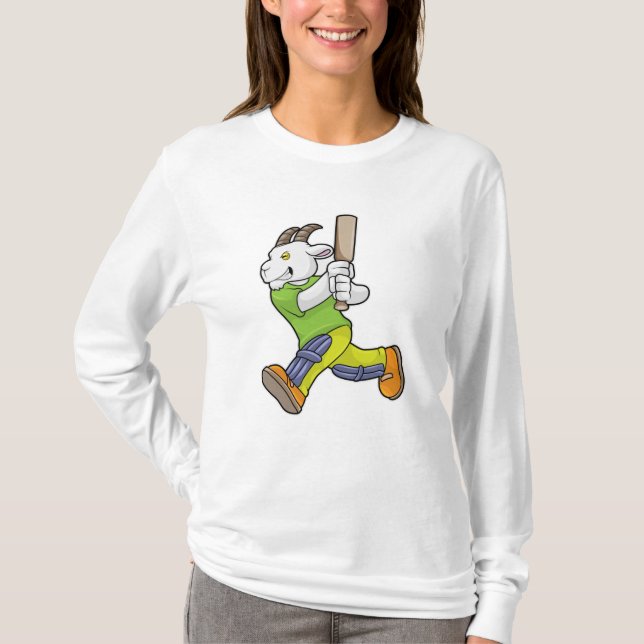 T-shirt Chèvre comme Batsman avec chauve-souris de cricket (Devant)