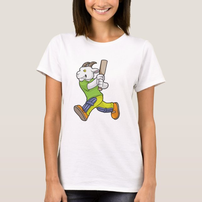 T-shirt Chèvre comme Batsman avec chauve-souris de cricket (Devant)