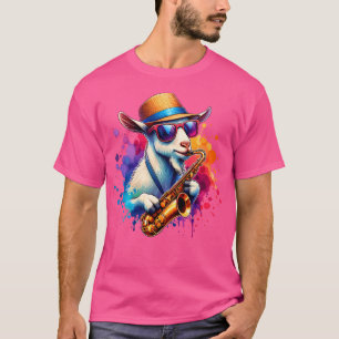 T-shirt Chèvre jouant du saxophone avec des lunettes de so