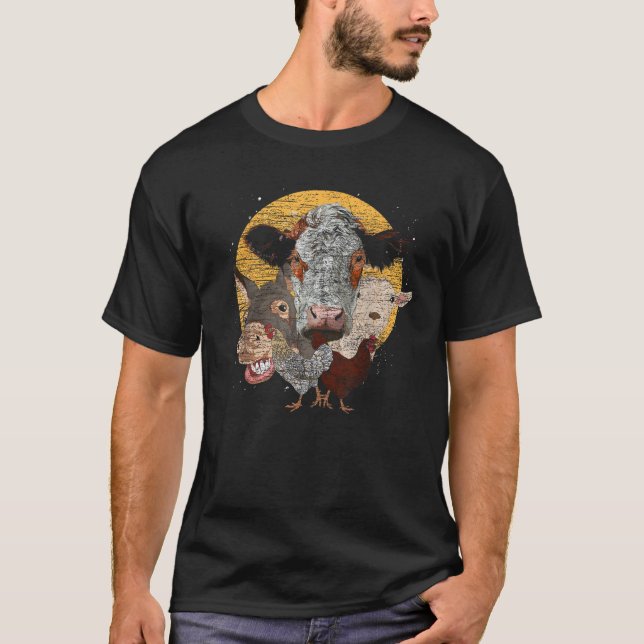 T-shirt Chèvre Poulets Singe Vache Pays Agriculteur Ferme  (Devant)