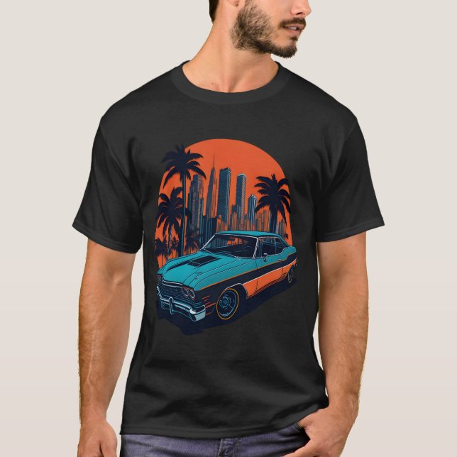 T-shirt Chevrolet Impala American Muscle Car Miami Street (Devant)