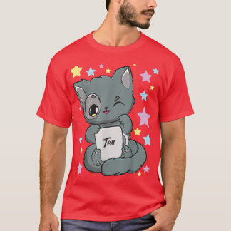 T-shirt Chibi Anime Chat Boire un Boba Tea Kawaii Neko Fa