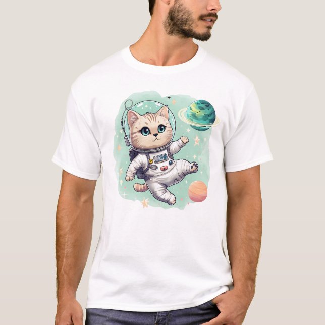 T-shirt Chibi Astronaut Chat dans l'espace - Joli Sticker. (Devant)