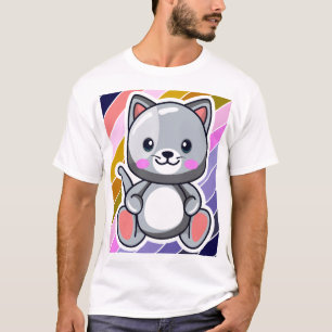 T-shirt Chibi Cat Kawaii Anime Mignon Chat Gris Art