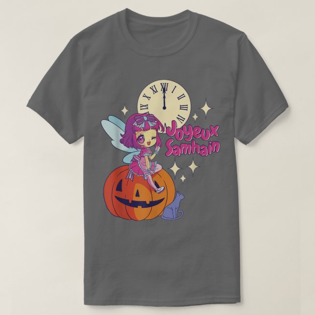 T-shirt Chibi Fairy Godmère Chat noir Citrouille Halloween (Design devant)