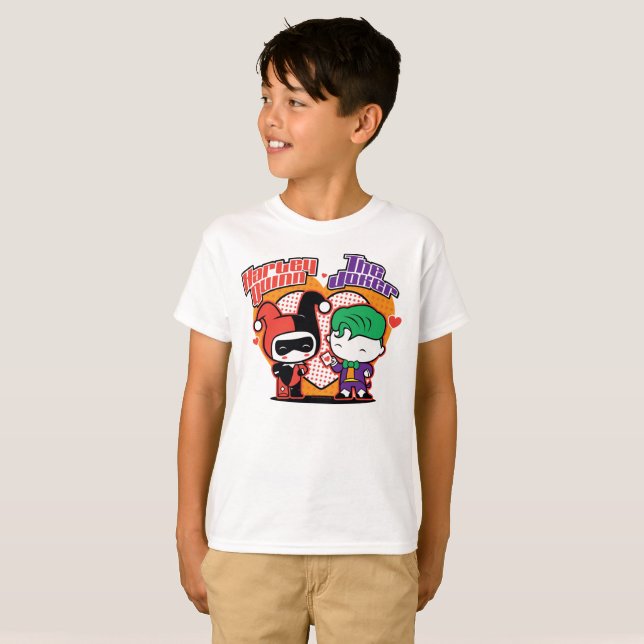 T-shirt Chibi Harley Quinn & Chibi Joker Coeurs (Devant entier)