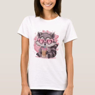 T-shirt Chibi Kawaii Raton laveur Lunettes de soleil Rose