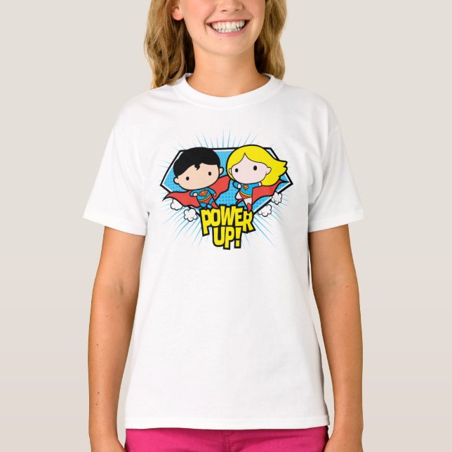 T-shirt Chibi Superman & Chibi Supergirl Power Up! (Devant)