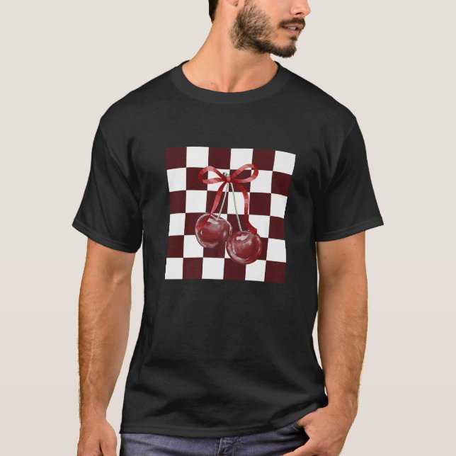 T-shirt Chic Bourgogne À damiers Motif Coquette Bow Dark (Devant)