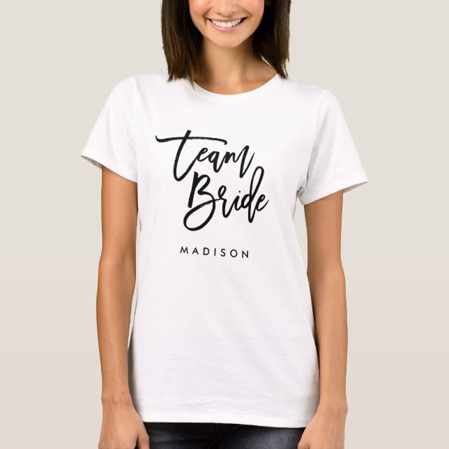 T-shirt Chic Brush tendance noir Script Team Bride (Devant)