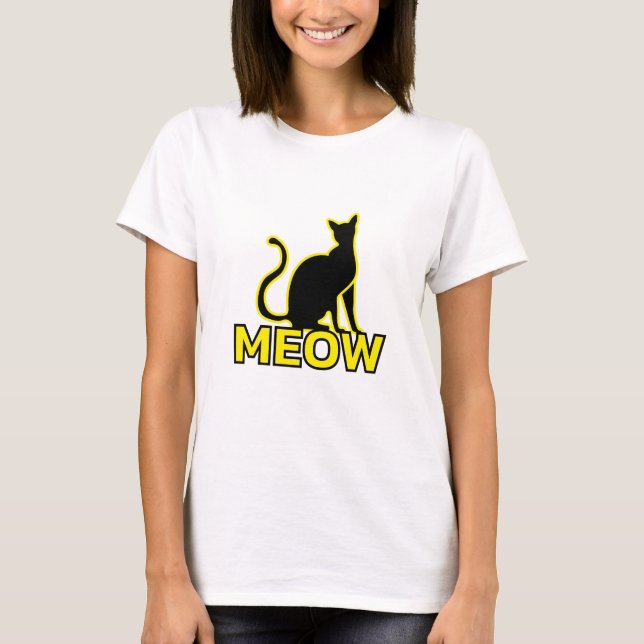 T-shirt Chic Feline Charme - ‘MEOW’ Chat Silhouette T-Shir (Devant)