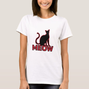 T-shirt Chic Feline Charme - Rouge ‘MEOW’ Chat Silhouette