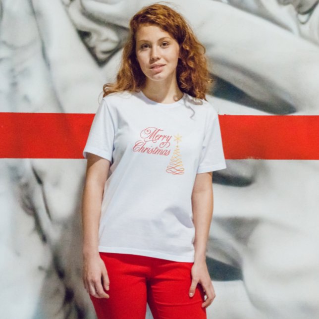 T-shirt Chic moderne Rouge et blanc Joyeux Noël (Créateur téléchargé)