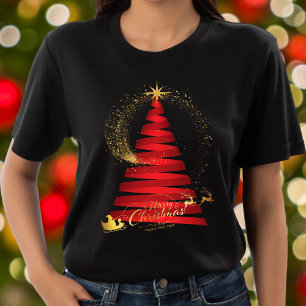 T-shirt Chic Red Christmas Tree or Père Noël et rennes