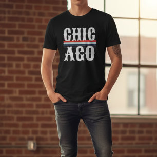 T-shirt Chicago : 80s vintage Rouge Bleu et rayures blanch