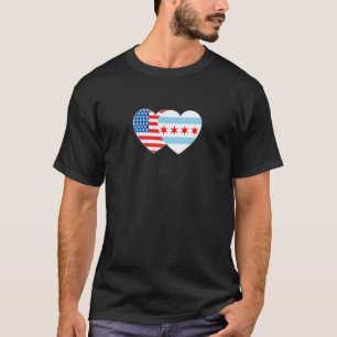 T-shirt Chicago et États-Unis Drapeau Twin Heart pour l'Am