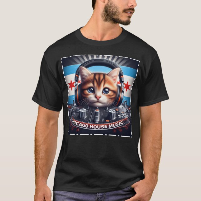 T-shirt Chicago Flag Cat House Music 002 (Devant)