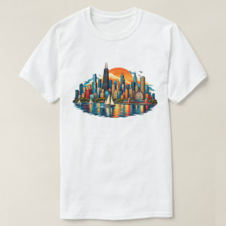 T-shirt Chicago IL - Coucher de soleil sur le front de mer