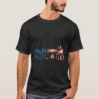 T-shirt Chicago Skyline Rouge Blanc Et Bleu