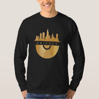 T-shirt Chicago Skyline Vinyl Music Record Illinois Il Blu