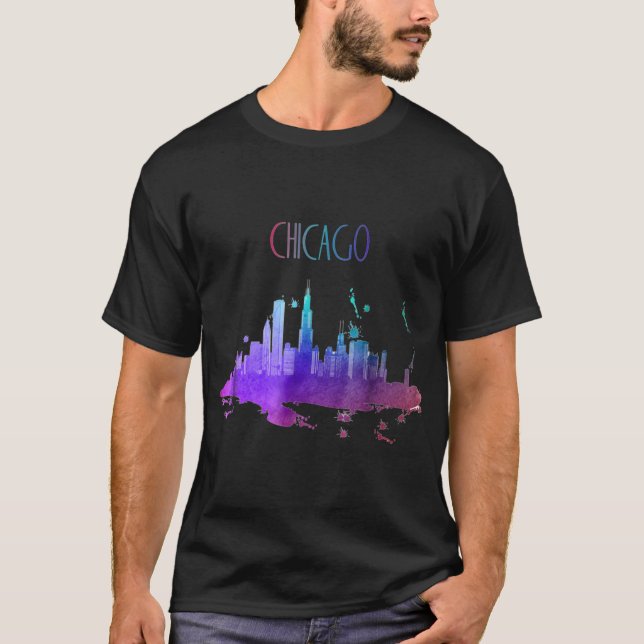 T-shirt Chicago Watercolor Skyline Belle Chicago (Devant)