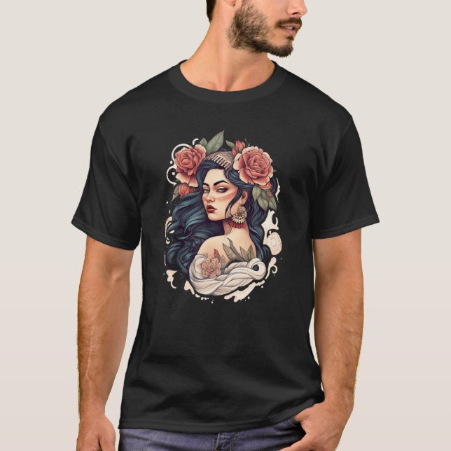 T-shirt Chicano Girl Mexico Flowers Death Pretty 10 (Devant)