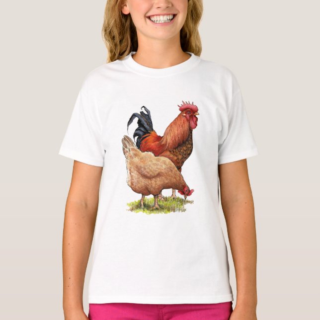 T-shirt Chicken And Rooster Art, Poultry, Farm Animals (Devant)