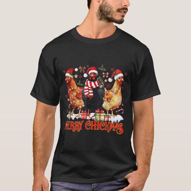 T-shirt Chicken Christmas Merry Chickmas Santa Claus Hat F (Devant)