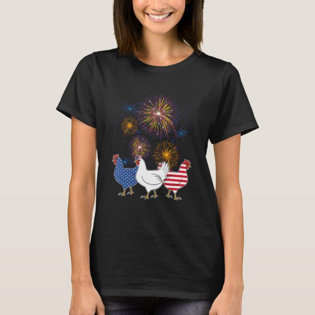 T-shirt Chicken Fireworks Independence 4th Of July Day Pat (Devant)