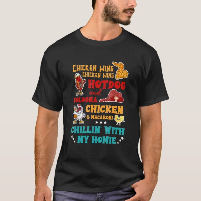 T-shirt Chicken Wing Hot Dog Et Bologne Chicken & Macaron (Devant)