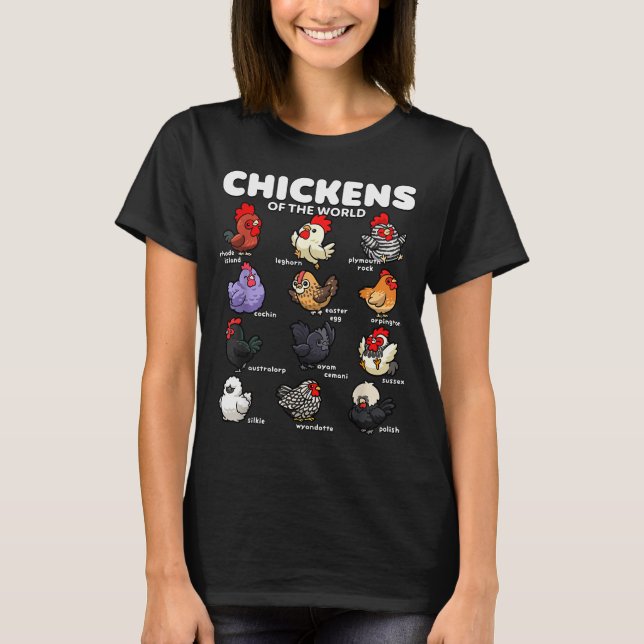 T-shirt Chickens Of The World Funny Cartoon Chicken Breeds (Devant)