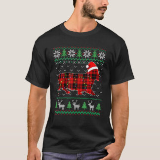 T-shirt Chien à carreaux rouges Lumières de Noël laides Co