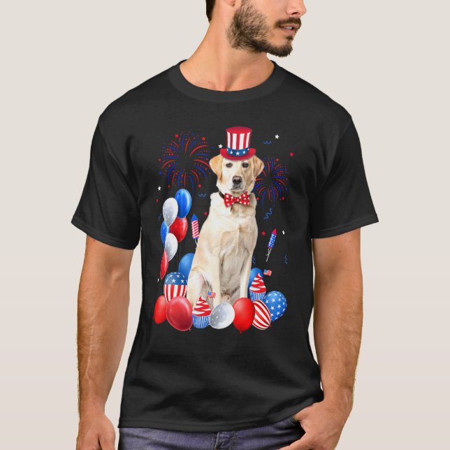 T-shirt Chien à drapeau américain du Labrador 4 juillet Ba (Devant)