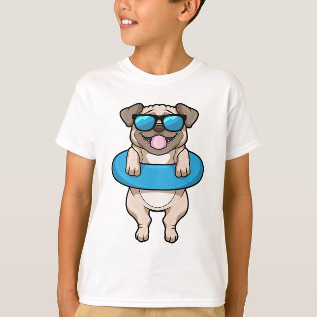 T-shirt Chien à la natation avec anneau de natation (Devant)